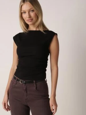 Czarna Bluzka z Elastycznego Materiału z Dekoltem Łódką Megaris