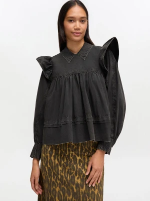 CZARNA BLUZKA Z FALBANAMI GANNI