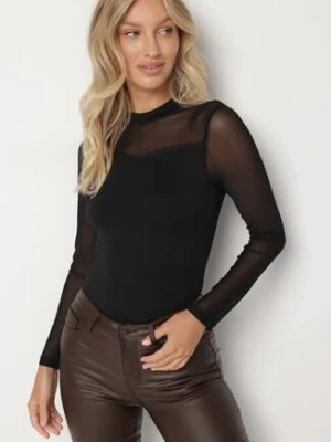 Czarna Bluzka z Golfem Vices Ozdobiona Transparentnymi Wstawkami Hatalie