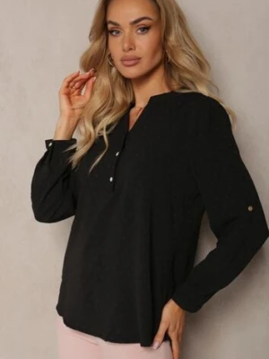 Czarna Bluzka z Guzikami z Tkaniny Plumeti Jorale melya by melody
