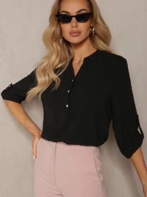 Czarna Bluzka z Guzikami z Tkaniny Plumeti Jorale melya by melody