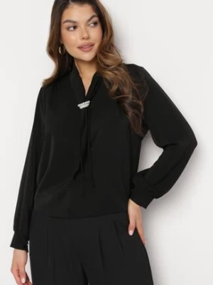 Czarna Bluzka z Krawatem i Ozdobną Perłą Jonista j&x