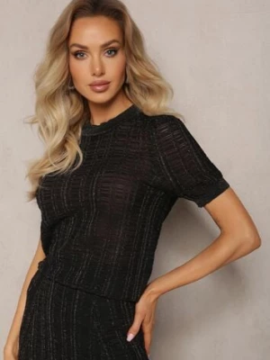 Czarna Bluzka z Krótkim Rękawem z Metaliczną Nicią Beganta rosa