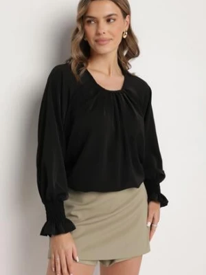 Czarna Bluzka z Ozdobnymi Falbankami Emitta new collection