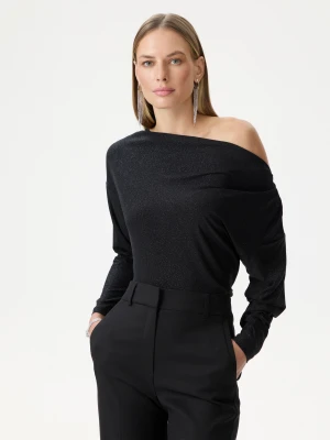 Czarna bluzka z połyskiem i dekoltem typu woda TARANKO