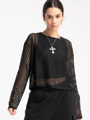 Czarna bluzka z siateczki z crop topem Reporter