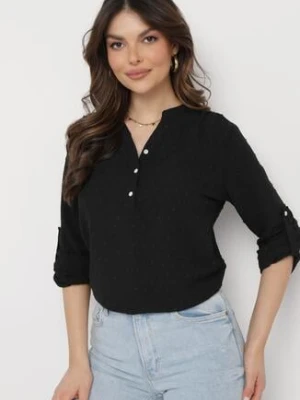 Czarna Bluzka z Tkaniny Plumeti z Guzikami Irlena melya by melody