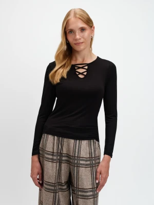 Czarna bluzka z wiązaniem przy dekolcie Top Secret