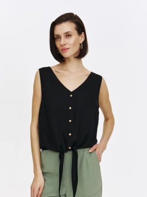 Czarna bluzka z wiązaniem u dołu Top Secret