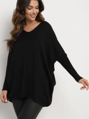 Czarna Bluzka z Wiskozą o Nietoperzowym Kroju z Wycięciem na Plecach z Cyrkoniami Vaivenne foresta bella