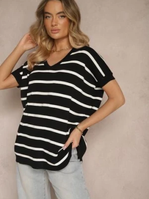 Czarna Bluzka z Wiskozą Oversize Ozdobiona Paskami Tasvesia elsa.m by may