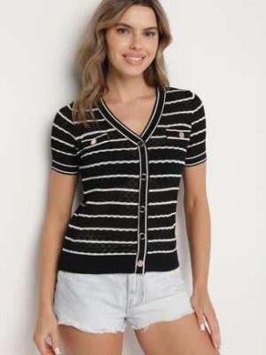 Czarna Bluzka z Wiskozą Ozdobiona Paskami i Guzikami Natanwena rosa