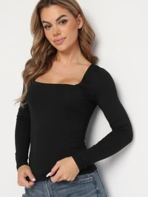 Czarna Bluzka z Wiskozą z Długim Rękawem i Kwadratowym Dekoltem Alexusi by swan