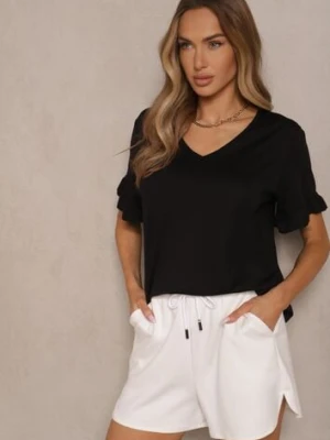 Czarna Bluzka z Wiskozą z Falbankami i Dekoltem w Kształcie Litery V Alivaya new collection