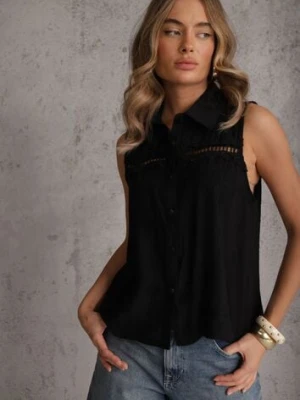 Czarna Boho Koszula z Wiskozy Bez Rękawów Zdobiona Haftem Melirianne romee's