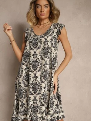 Czarna Boho Sukienka z Bawełny na Ramiączkach Ozdobiona Falbanką Testalaya