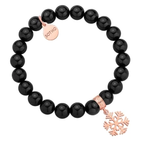 Czarna bransoletka z onyksu ze śnieżynką z różowego złota SOTHO