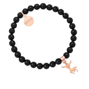Czarna bransoletka z pereł SWAROVSKI® CRYSTAL z reniferkiem w różowym złocie SOTHO