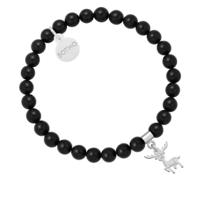 Czarna bransoletka z pereł SWAROVSKI® CRYSTAL ze srebrnym reniferkiem SOTHO