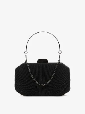 Czarna Brokatowa Torebka Kopertówka o Owalnym Kształcie z Marszczeniami Llorentia