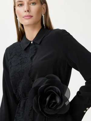 Czarna broszka z ozdobnym kwiatem TARANKO