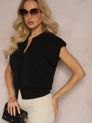 Czarna Casualowa Bluzka Polo w Stylu Dzianinowej Kamizelki z Usztywnionymi Ramionami Aidelma rosa