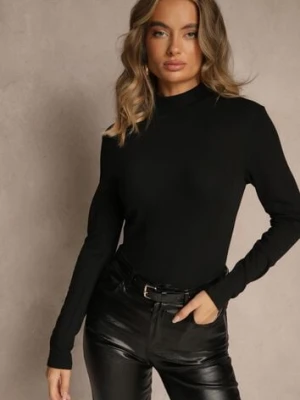 Czarna Casualowa Bluzka z Golfem Longsleeve Ralaia glo-story