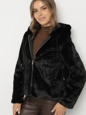 Czarna Casualowa Kurtka Futerko z Kapturem Nindrie j.style