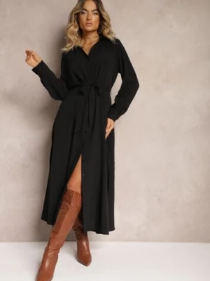 Czarna Casualowa Sukienka Koszulowa na Guziki z Kieszeniami Jezebel unigirl