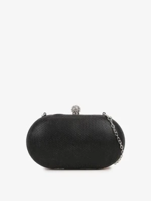 Czarna Cyrkoniowa Torebka Kopertówka z Jedną Komorą z Łańcuszkiem Ostama