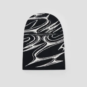 Czarna czapka beanie w biały wzór z funkcją kominiarki House