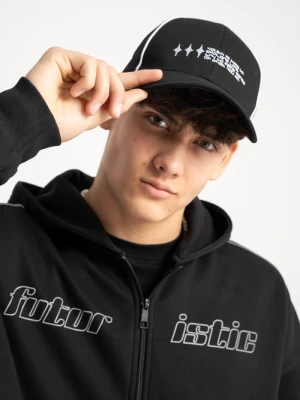 Czarna czapka z daszkiem z kontrastowym haftem z przodu Reporter