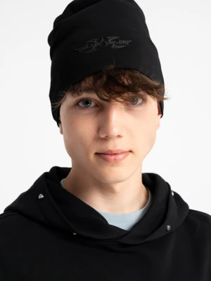 Czarna czapka zimowa z nadrukiem Reporter