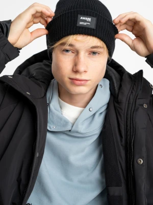 Czarna czapka zimowa z naszywką Reporter