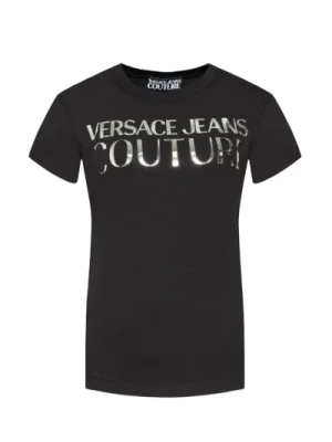 Czarna damska koszulka z krótkim rękawem z logo Versace Jeans Couture