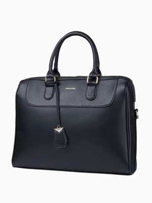 Czarna damska torba na laptopa 14 cali z ozdobnym brelokiem  Puccini