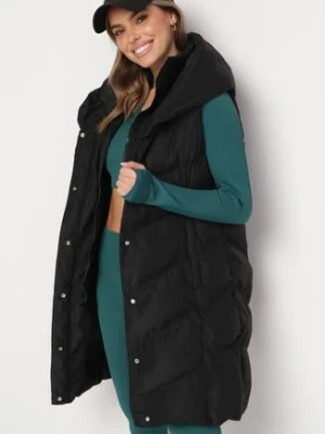 Czarna Długa Kamizelka Pikowana z Kapturem Elellaan h&s