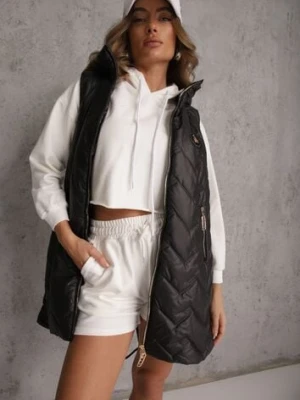 Czarna Długa Kamizelka Pikowana z Nieodpinanym Kapturem Semaea swest