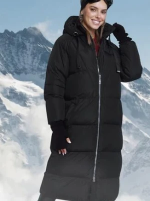 Czarna Długa Kurtka Pikowana Płaszcz na Zamek z Kapturem Lesea j.style