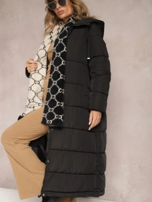 Czarna Długa Kurtka Pikowana Płaszcz z Kapturem Samonira melya by melody