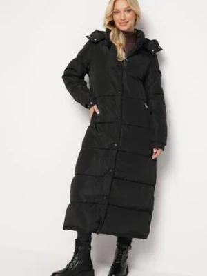 Czarna Długa Kurtka Płaszcz Pikowana z Kapturem Bellique ann gissy