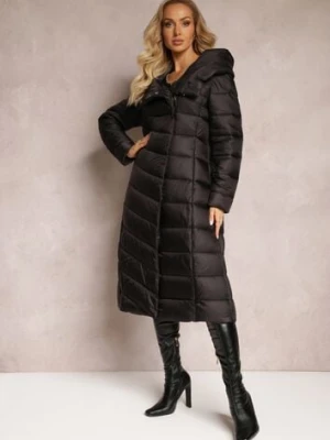 Czarna Długa Kurtka Płaszcz z Pikowaniem i Kapturem Tittonna ann gissy