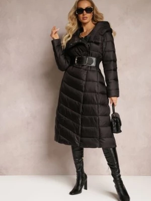 Czarna Długa Kurtka Płaszcz z Pikowaniem i Kapturem Tittonna ann gissy