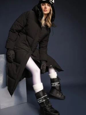 Czarna Długa Kurtka z Pikowaniem z Odpinanym Kapturem i Wsuwanymi Kieszeniami Daitras ann gissy