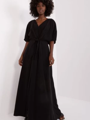 Czarna długa sukienka damska z wiązaniem ZULUNA