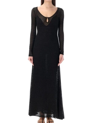Czarna Długa Sukienka z Otwartym Dzianinowym Wzorem Tom Ford