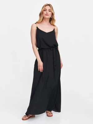 Czarna długa sukienka z wiązaniem w talii Top Secret
