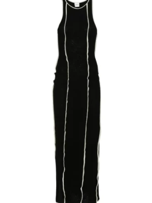 Czarna Długa Sukienka z Widocznym Szyciem Nanushka