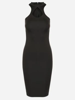 Czarna Dopasowana Sukienka Bez Rękawów z Wycięciem przy Dekolcie Galoriena