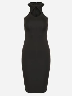 Czarna Dopasowana Sukienka Bez Rękawów z Wycięciem przy Dekolcie Galoriena